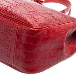 Pre Owned Longchamp Red Croc Embossed Leather Roseau Tote