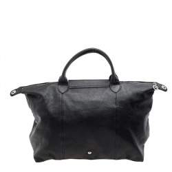 Pre Owned Longchamp Black Leather Le Pliage Tote