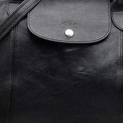 Pre Owned Longchamp Black Leather Le Pliage Tote