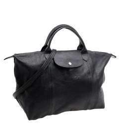 Pre Owned Longchamp Black Leather Le Pliage Tote