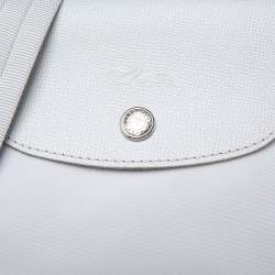 Pre Owned Longchamp Grey Leather And Nylon Medium Le Pliage Tote