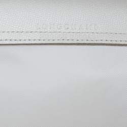 Pre Owned Longchamp Grey Leather And Nylon Medium Le Pliage Tote