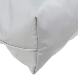 Pre Owned Longchamp Grey Leather And Nylon Medium Le Pliage Tote