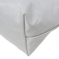 Pre Owned Longchamp Grey Leather And Nylon Medium Le Pliage Tote