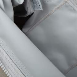 Pre Owned Longchamp Grey Leather And Nylon Medium Le Pliage Tote