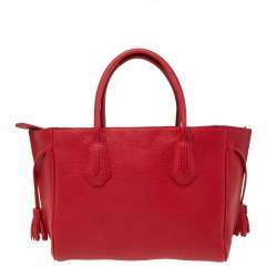Pre Owned Longchamp Red Leather Medium Penelope Fantaisie Tote