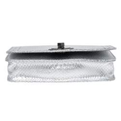 Longchamp Silver Snakeskin Embossed Leather Cavalcade Wallet on Chain