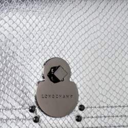 Longchamp Silver Snakeskin Embossed Leather Cavalcade Wallet on Chain