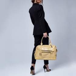 Pre Owned Longchamp Beige Patent Leather Legend Tote