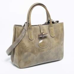 Pre Owned Longchamp Grey Patent Leather Roseau Tote