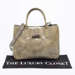 Pre Owned Longchamp Grey Patent Leather Roseau Tote