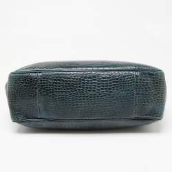 Pre Owned Longchamp Dark Green Croc Embossed Leather Roseau Tote