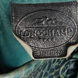 Pre Owned Longchamp Dark Green Croc Embossed Leather Roseau Tote