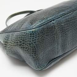 Pre Owned Longchamp Dark Green Croc Embossed Leather Roseau Tote