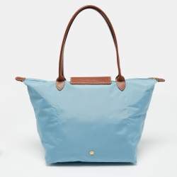 Pre Owned Longchamp Blue Nylon and Leather Medium Le Pliage Tote
