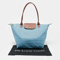 Pre Owned Longchamp Blue Nylon and Leather Medium Le Pliage Tote