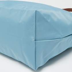 Pre Owned Longchamp Blue Nylon and Leather Medium Le Pliage Tote