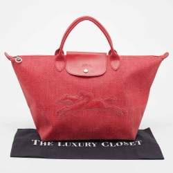 Pre Owned Longchamp Red Canvas And Leather Le Pliage Tote
