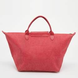 Pre Owned Longchamp Red Canvas And Leather Le Pliage Tote