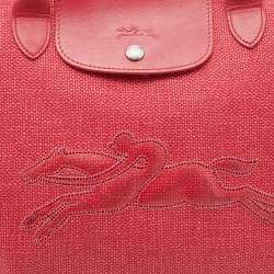 Pre Owned Longchamp Red Canvas And Leather Le Pliage Tote