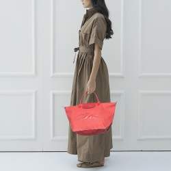 Pre Owned Longchamp Red Canvas And Leather Le Pliage Tote