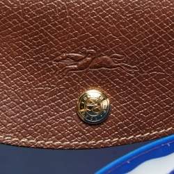 Pre Owned Longchamp Blue/Brown Nylon and Leather Le Pliage Tote