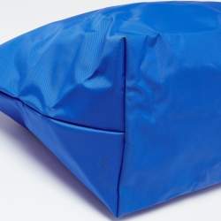 Pre Owned Longchamp Blue/Brown Nylon and Leather Le Pliage Tote