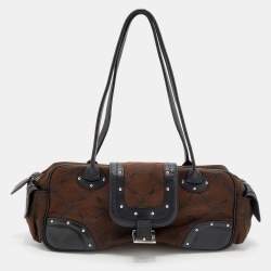 Pre Owned Longchamp Brown Fabric and Leather Logo Print Boston Bag