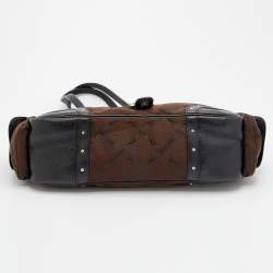 Pre Owned Longchamp Brown Fabric and Leather Logo Print Boston Bag