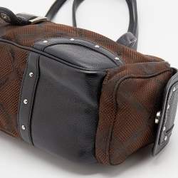 Pre Owned Longchamp Brown Fabric and Leather Logo Print Boston Bag