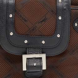 Pre Owned Longchamp Brown Fabric and Leather Logo Print Boston Bag
