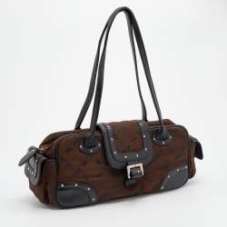 Pre Owned Longchamp Brown Fabric and Leather Logo Print Boston Bag