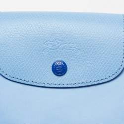 Longchamp Light Blue Leather and Nylon Le Pliage Tote
