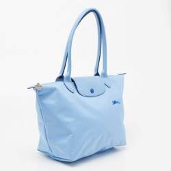 Longchamp Light Blue Leather and Nylon Le Pliage Tote