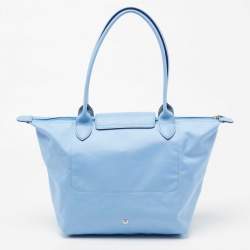 Longchamp Light Blue Leather and Nylon Le Pliage Tote