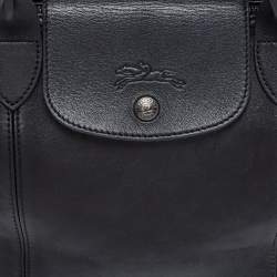 Pre Owned Longchamp Black Leather Le Pliage Tote