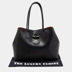 Pre Owned Longchamp Black Leather Roseau Tote