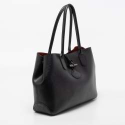 Pre Owned Longchamp Black Leather Roseau Tote