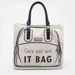 Longchamp Off White Canvas Ceci est un It Bag Tote 