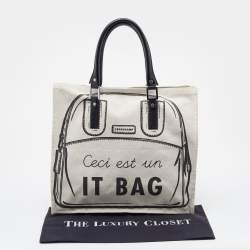 Longchamp Off White Canvas Ceci est un It Bag Tote 
