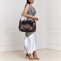 Pre Owned Longchamp Dark Brown Leather Large Le Pliage Tote