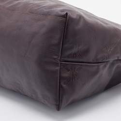 Pre Owned Longchamp Dark Brown Leather Large Le Pliage Tote