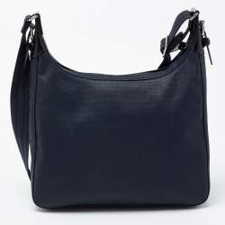 Pre Owned Longchamp Navy Blue Textured Leather Zip Hobo