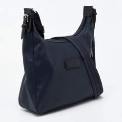 Pre Owned Longchamp Navy Blue Textured Leather Zip Hobo