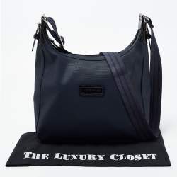 Pre Owned Longchamp Navy Blue Textured Leather Zip Hobo