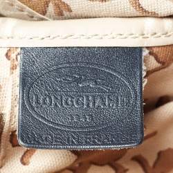 Pre Owned Longchamp Navy Blue Textured Leather Zip Hobo