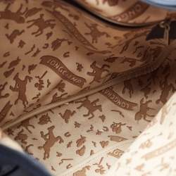 Pre Owned Longchamp Navy Blue Textured Leather Zip Hobo