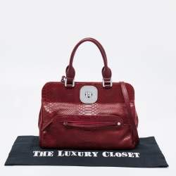 Longchamp Burgundy Python Embossed Leather Gatsby Tote