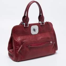 Longchamp Burgundy Python Embossed Leather Gatsby Tote