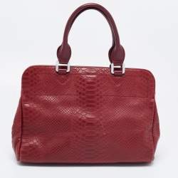 Longchamp Burgundy Python Embossed Leather Gatsby Tote